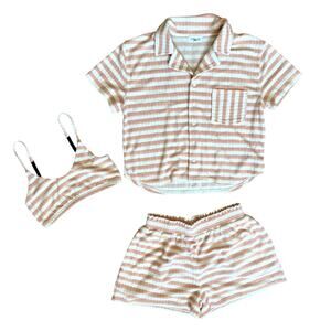 Sincerely Jules for Bandier Pink & White Terry Cloth Shorts/ Top Set Size Small